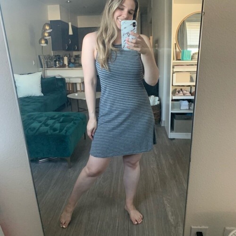Madewell Highpoint Soft Minimalist Lagenlook Tank Dress Grey and Black Stripe XS